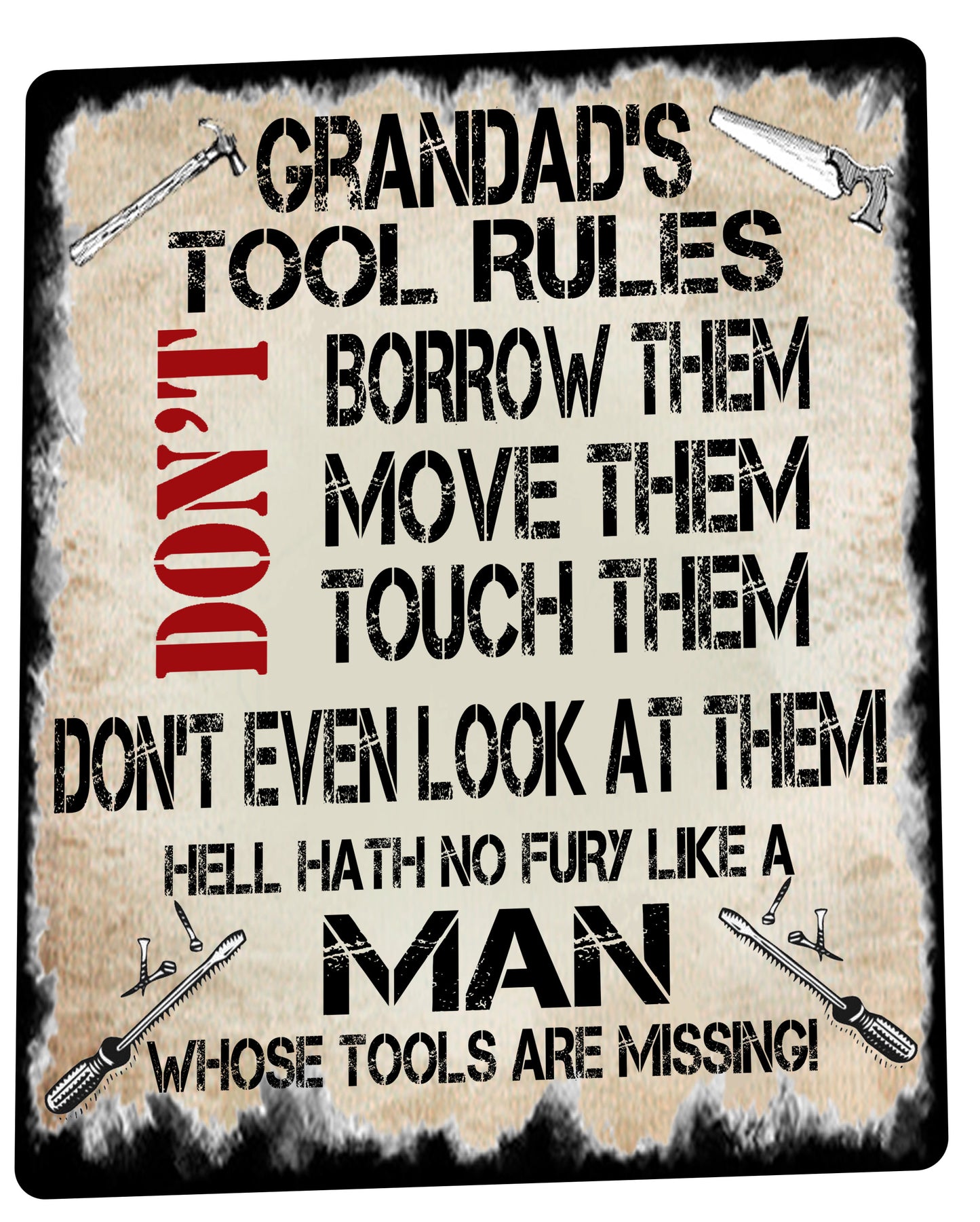 PERSONALISED Funny Man Tool Rules Garden Metal Wall Sign Gift Dad Present