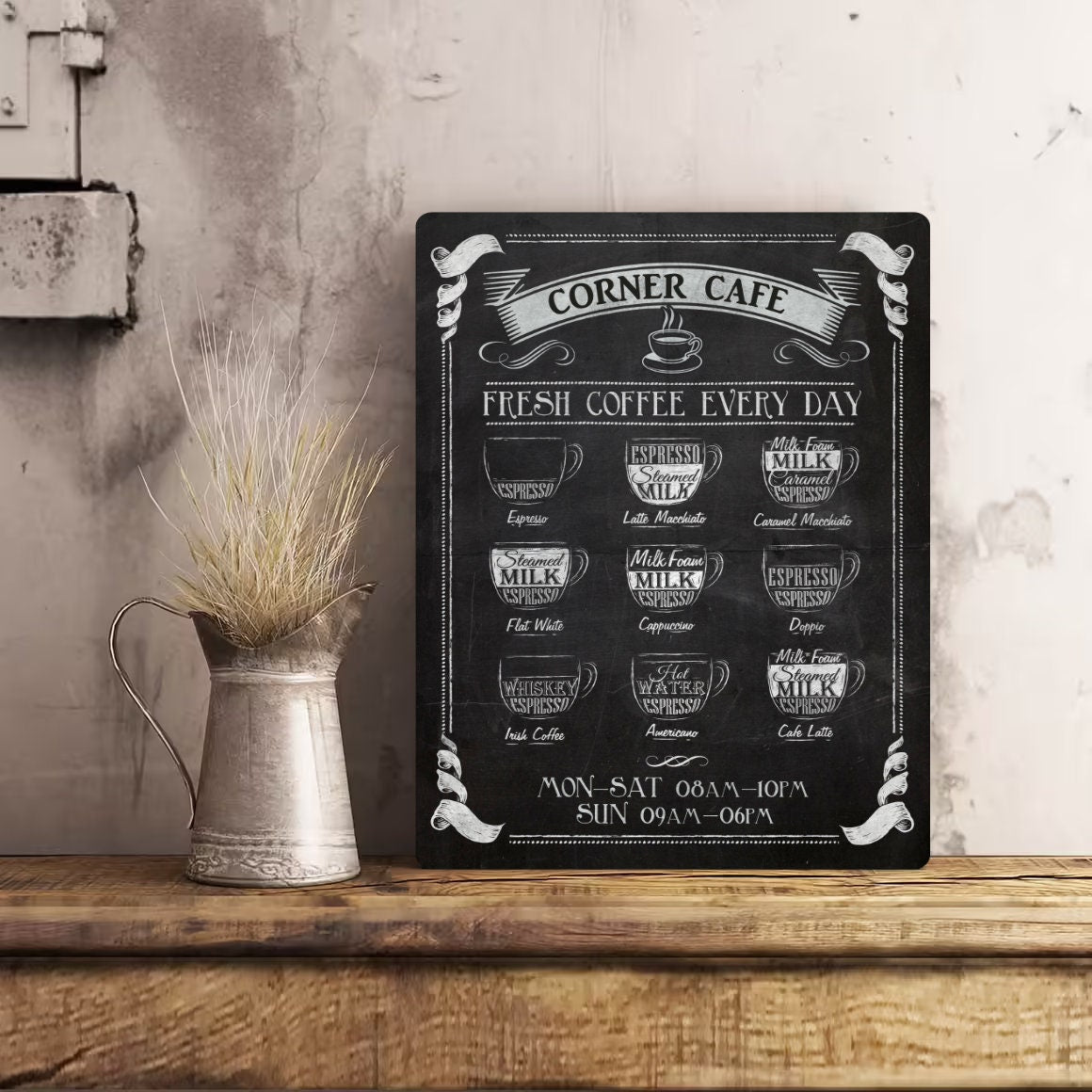 PERSONALISED Retro Vintage Coffee Cafe Kitchen Metal Wall Sign Gift Chalkboard Style Gift Present