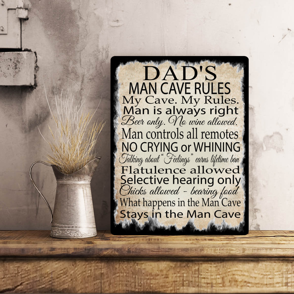 PERSONALISED Man Cave Rules Metal Wall Sign Gift Present Dad Uncle Brother Grandad Grandpa Boyfriend Husband