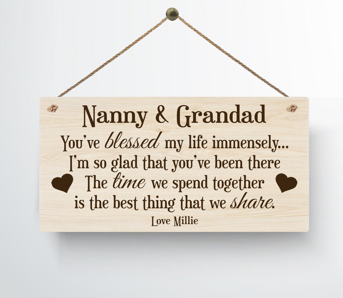 Personalised Nanny and Grandad Blessed Time Metal WoodGrain Effect Hanging Plaque Birthday Christmas