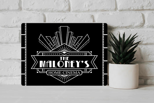Personalised Metal Art Deco Home Cinema Theatre Metal Wall Sign