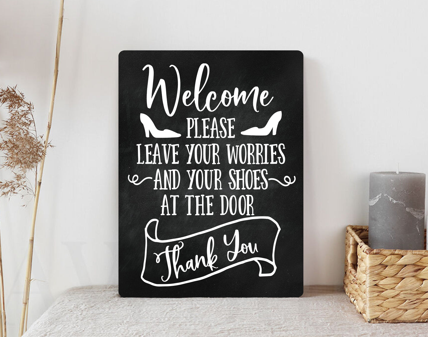 Chalk Board Style Metal Sign Welcome To Our Home Remove Shoes Gift House Present