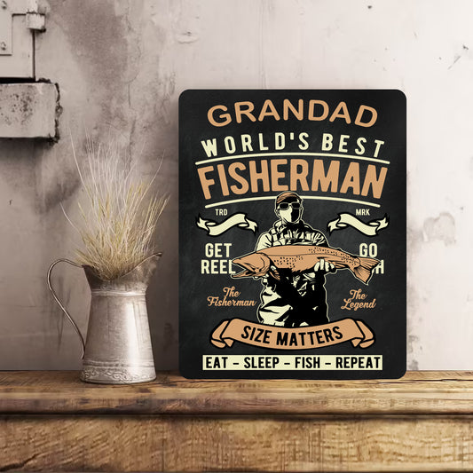 PERSONALISED Retro Vintage Grandad Worlds Best Fisherman Metal Wall Sign Gift Present Chalkboard Style