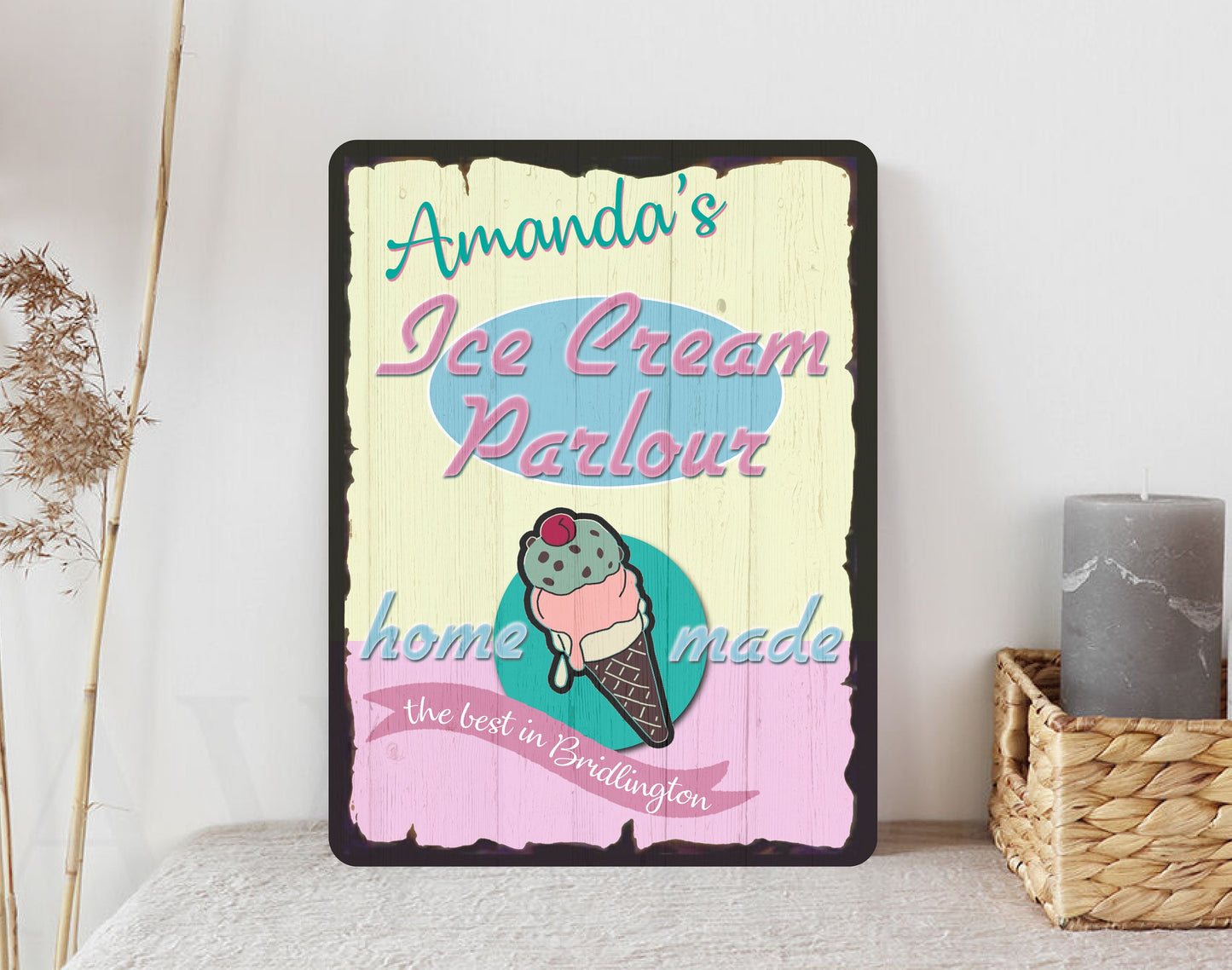 PERSONALISED Retro Vintage Ice Cream Parlour Metal Wall Sign Gift Present 50s Diner
