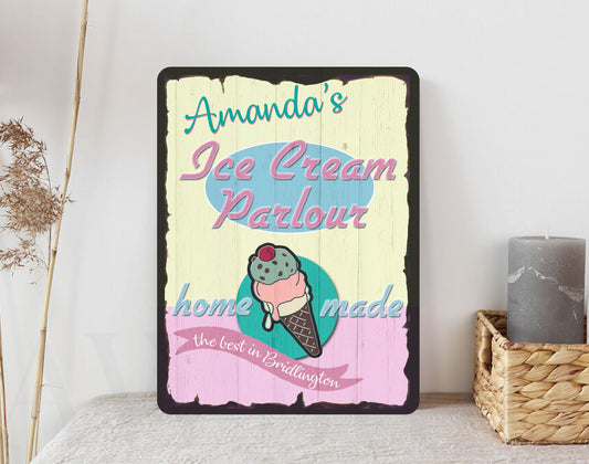 PERSONALISED Retro Vintage Ice Cream Parlour Metal Wall Sign Gift Present 50s Diner