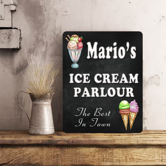 PERSONALISED Retro Vintage Ice Cream Parlour Metal Wall Sign Gift Present Chalkboard Style