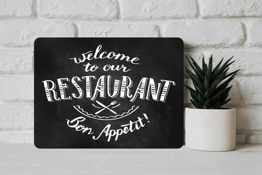 Restaurant Kitchen Metal Wall Sign Chalk Board Style Glossy Aluminium Welcome Sign