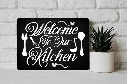 Chalk Style Welcome Family Kitchen Metal Wall Sign Gift Present Home