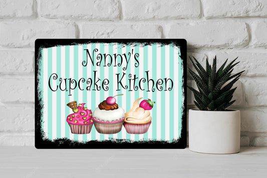 PERSONALISED Cup Cake Kitchen Metal Wall Sign Gift Present Home Nanny Mummy Granny Any Name