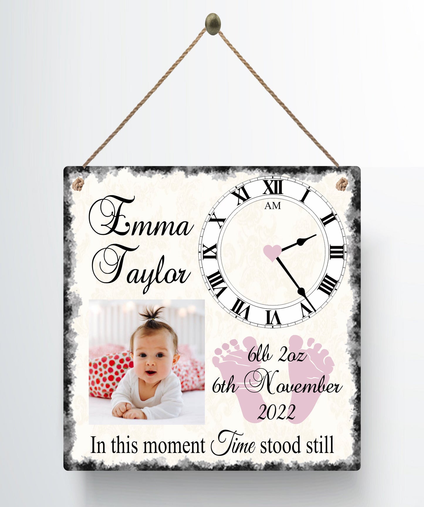 Baby Time Stood Still Photo Birth Record Hanging Metal Wall Plaque Gift Present Birthday New Parents New Baby