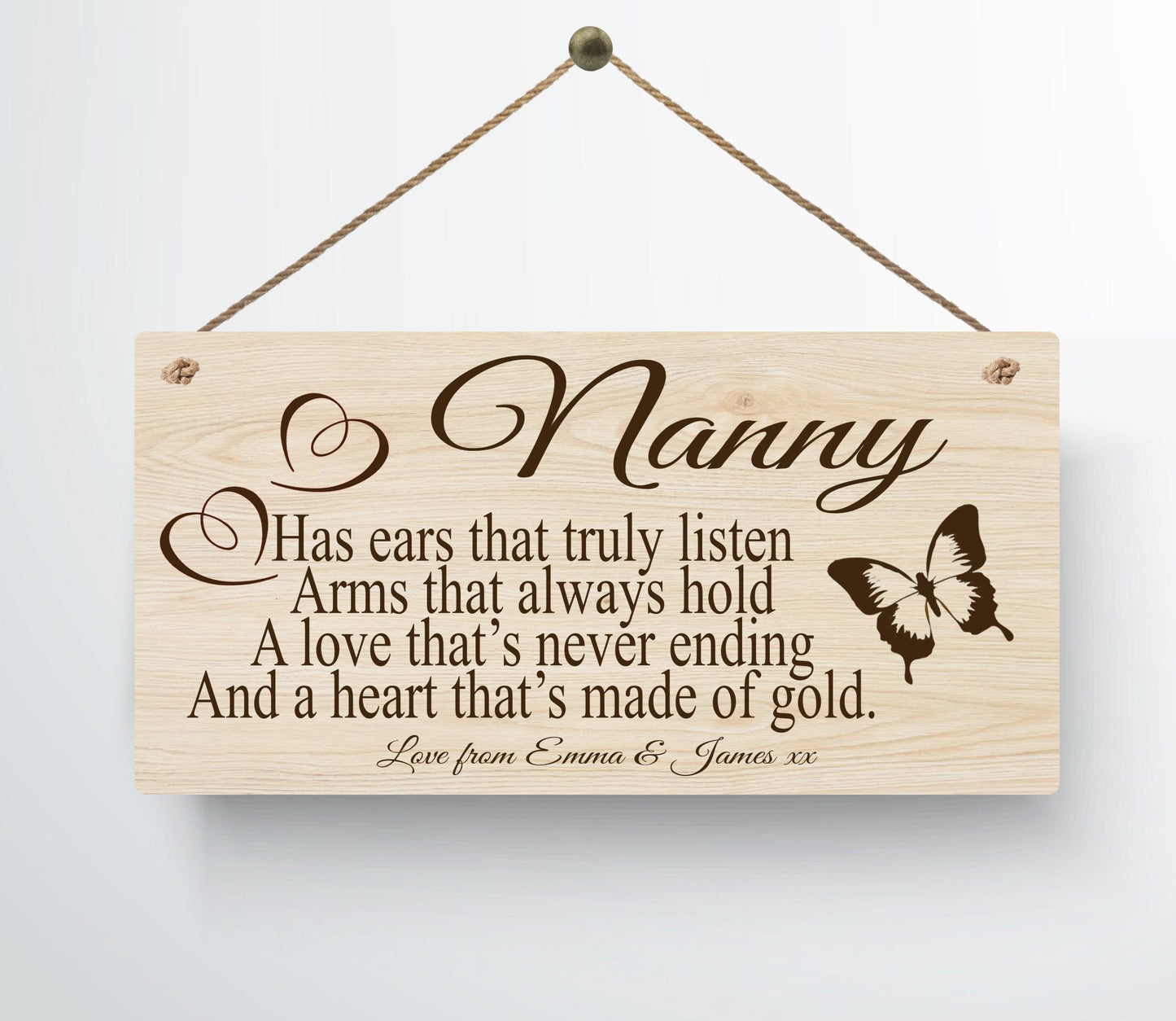 Personalised Nanny Ears Metal Wood Grain Effect Hanging Plaque Mother's Day Christmas Grandma Nanny Nanna Nana Nan Granny Gran