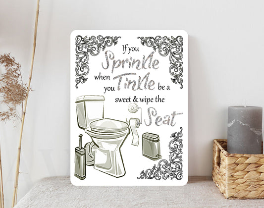 Funny Metal Toilet Sign Sprinkle when you Tinkle Bathroom Wall/Door Plaque Gift