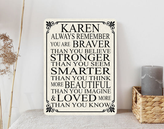 Personalised Braver Stronger Smarter More Beautiful Metal Plaque Shabby Present  Gift Daughter Auntie Niece Mum