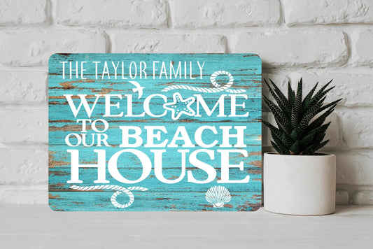 PERSONALISED Welcome to Our Beach House Metal Sign Wedding Housewarming Holiday Gift present Family Gift