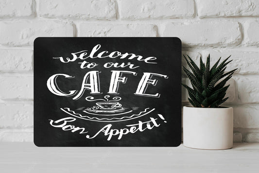Cafe Kitchen Metal Wall Sign Chalk Board Style Glossy Aluminium Welcome Sign
