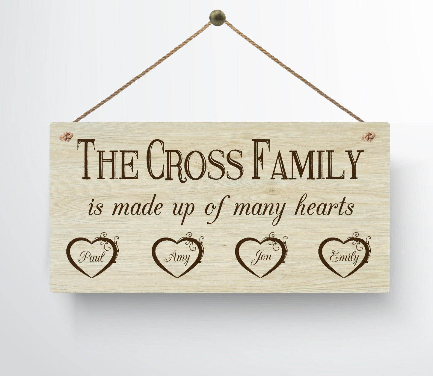 Personalised Family Hearts Metal WoodGrain Effect Hanging Plaque Mum and Dad Grandparents Family Tree