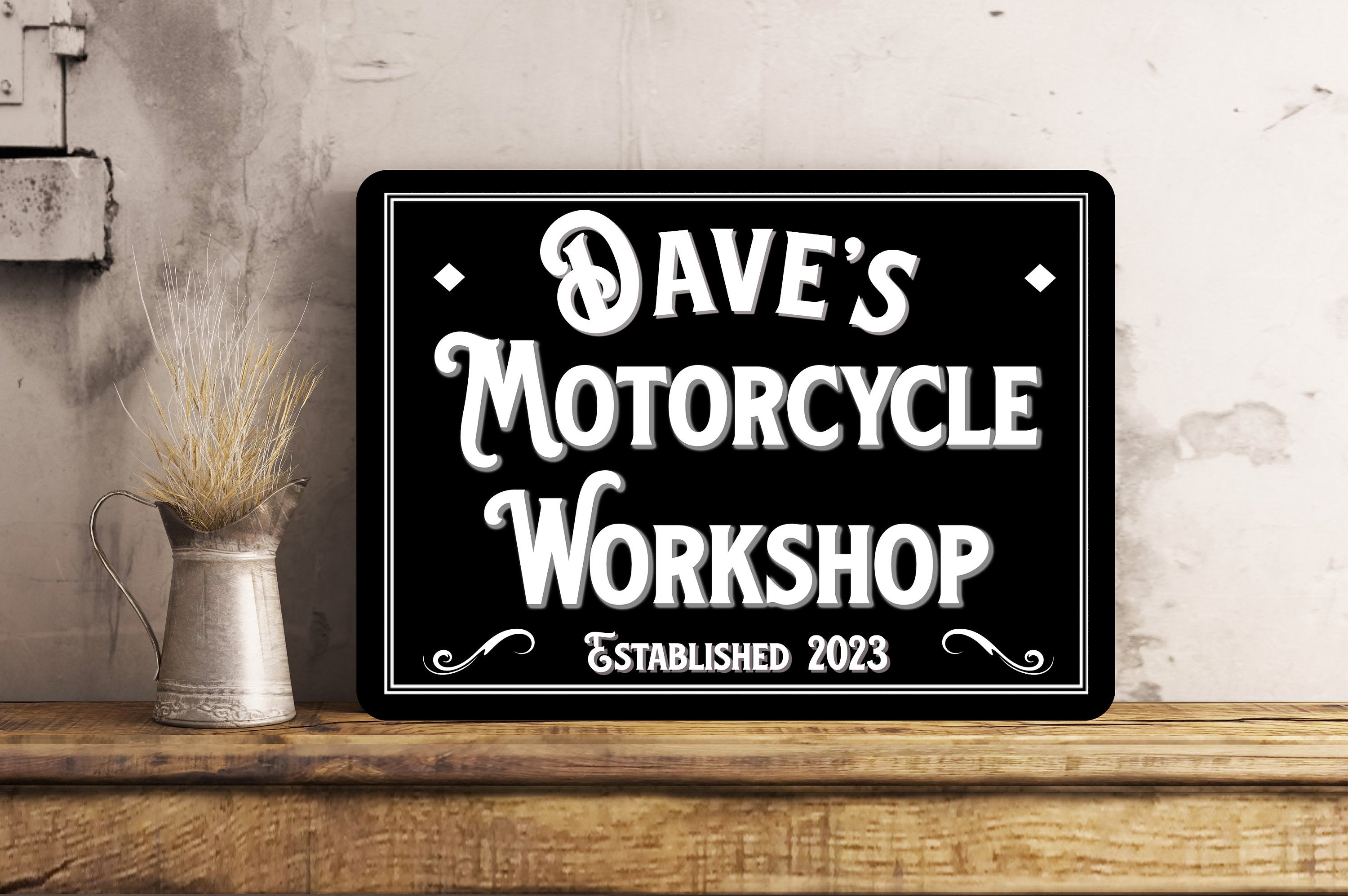 Personalised Motorcycle Workshop Sign Metal Wall Motorbike / Scooter G ...