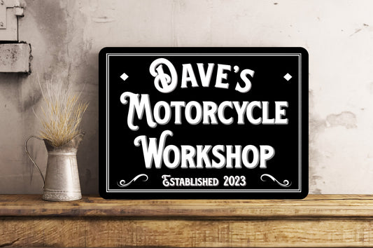 Personalised Motorcycle Workshop Sign Metal Wall Motorbike / Scooter Garage Shed Vintage Retro Tin Plaque Aluminium