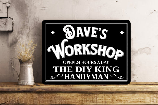 Workshop Sign Personalised, Man Cave, Shed, Vintage Retro Metal Sign Vintage Retro Tin Plaque Aluminium Present Gift Dad Grandad Father