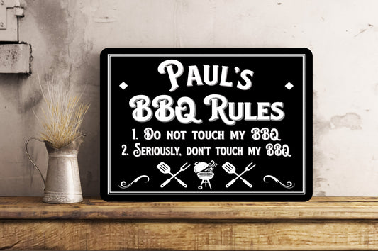 PERSONALISED Funny BBQ Rules Metal Garden Wall Sign Gift Dad Present Grandad Uncle Man Cave Sign Grill