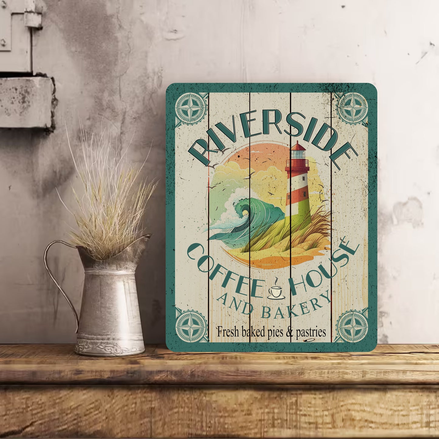 PERSONALISED Retro Vintage Coffee Cafe Kitchen Mum Nanny Any Name Metal Wall Sign Gift Present Lighthouse Mothers Day Gift