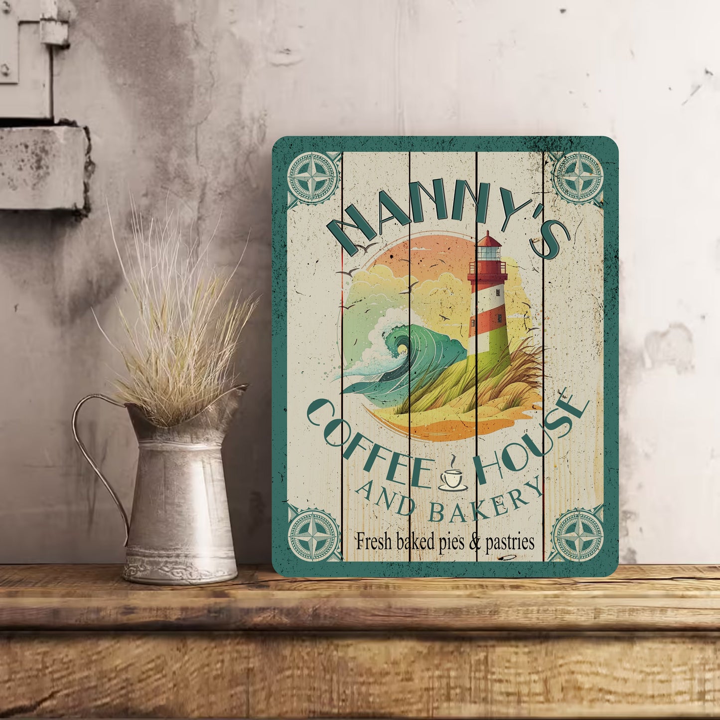 PERSONALISED Retro Vintage Coffee Cafe Kitchen Mum Nanny Any Name Metal Wall Sign Gift Present Lighthouse Mothers Day Gift