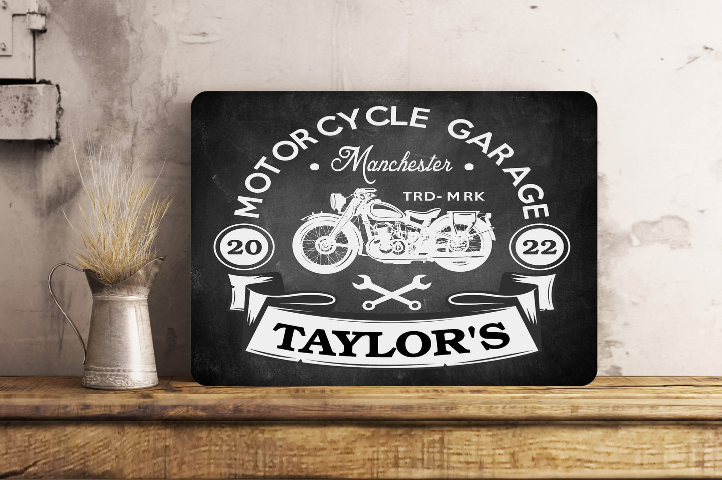 Personalised Motorcycle Garage Sign Metal Wall Motorbike / Scooter Garage Shed Vintage Retro Tin Plaque Aluminium