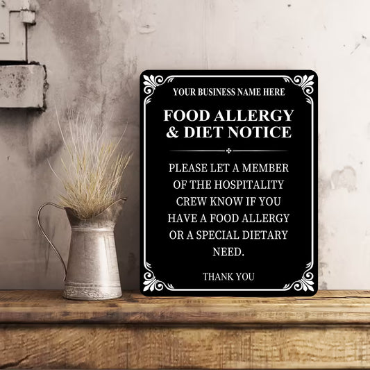 PERSONALISED Metal Restaurant Cafe Wall Sign Food Allergy & Diet Notice Customer needs sign Business Sign