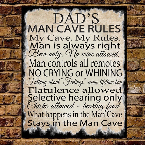 Personalised MAN CAVE RULES Metal Wall Sign Dad Grandad Brother Uncle Gift Sign