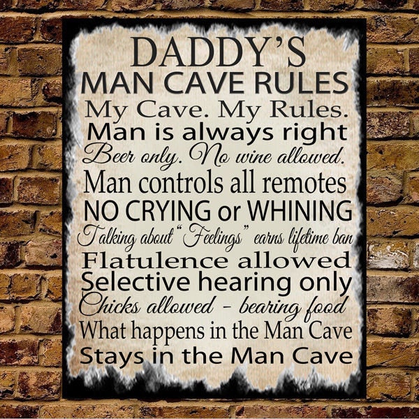 Personalised MAN CAVE RULES Metal Wall Sign Dad Grandad Brother Uncle Gift Sign