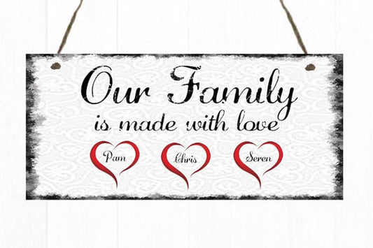 Personalised Family Made with Love Metal Hanging Plaque Mother's Day Birthday Christmas Home