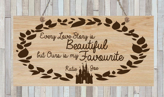Personalised Every Love Story is Beautiful Metal WoodGrain Effect Hanging Plaque Wedding Engagement Anniversary Gift Fairytale